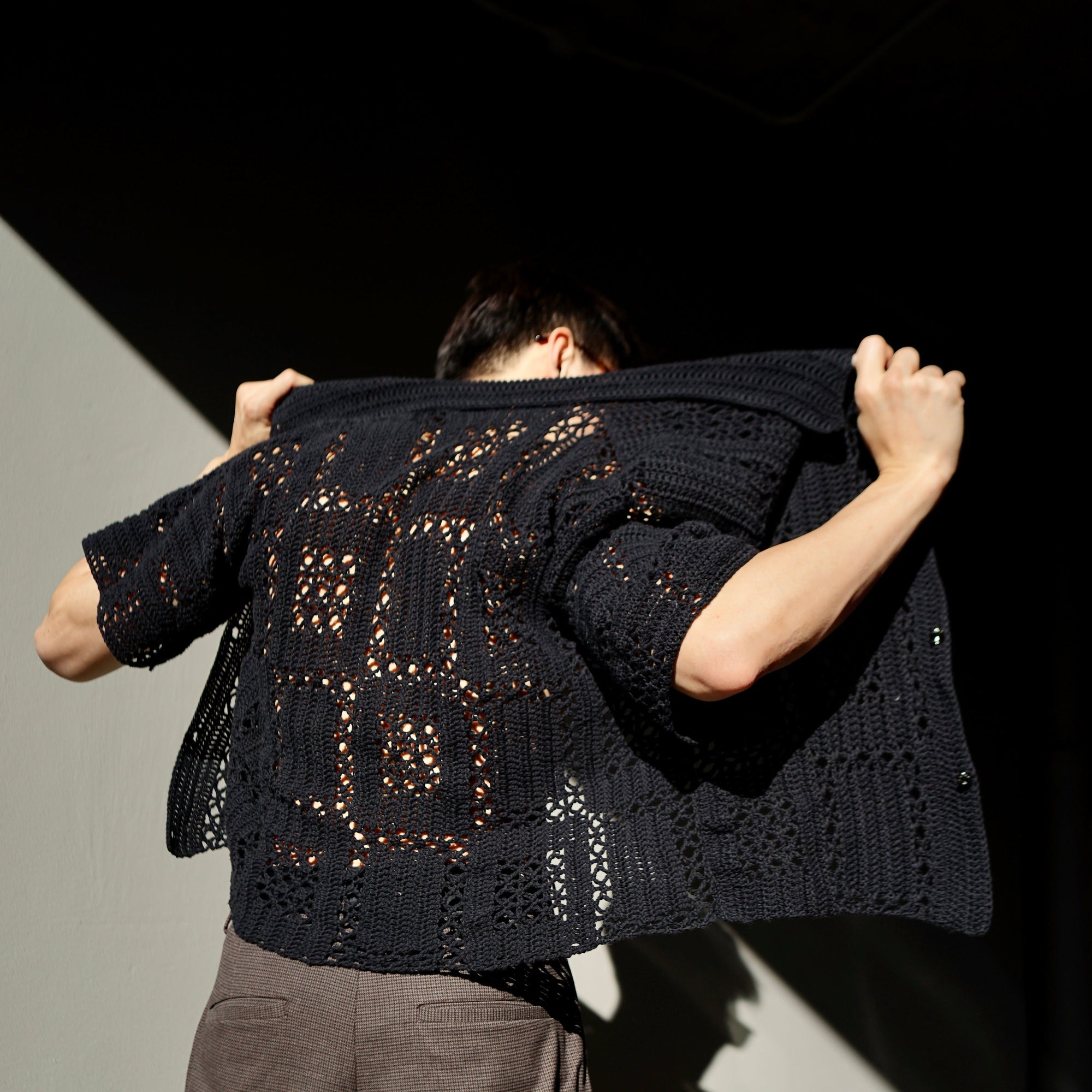 crochet shirt, black, lace