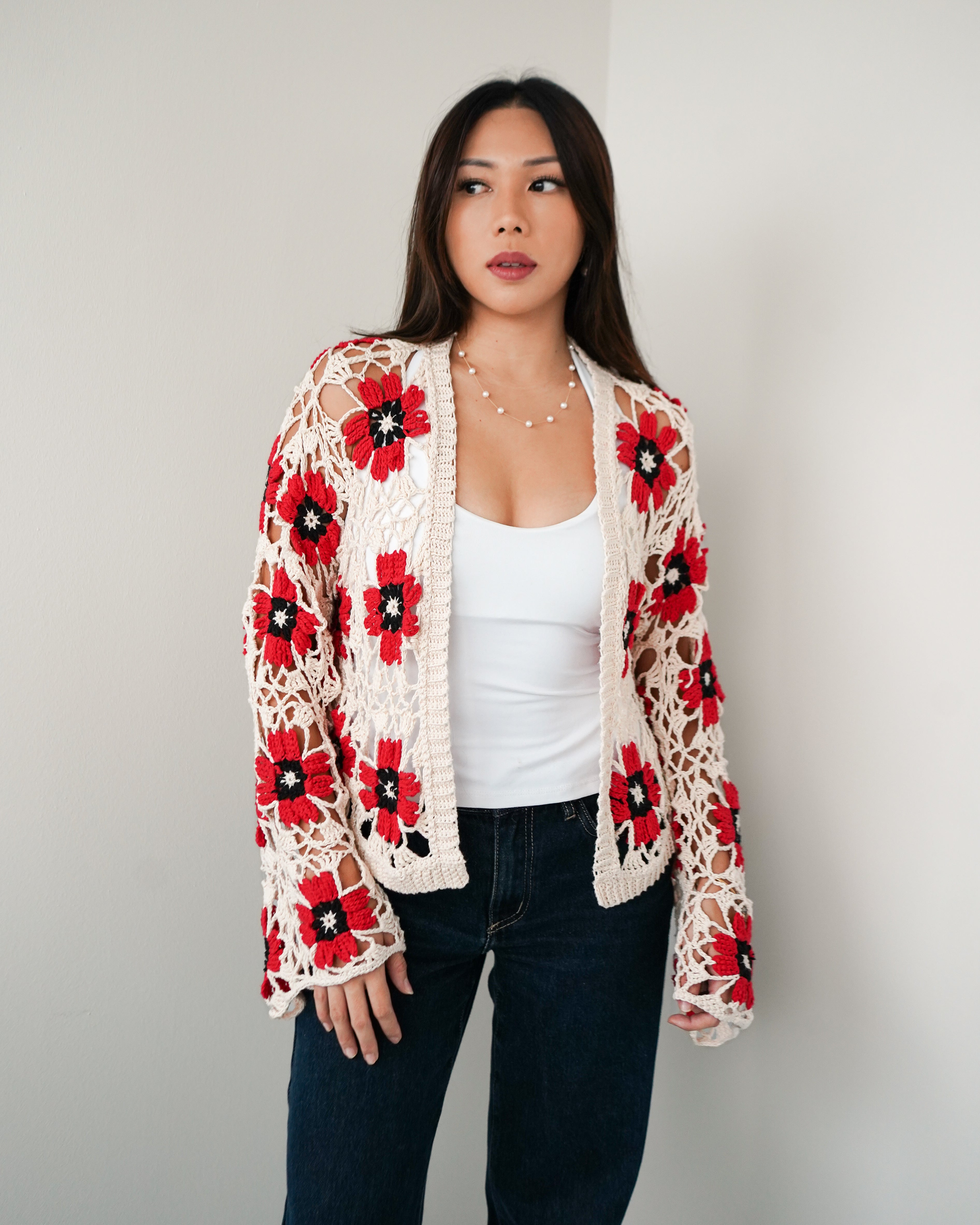 トップス POPPY RIBBON FLOWER CROPPED CARDIGAN Poppy Cardigan Crochet Pattern – The Club Made