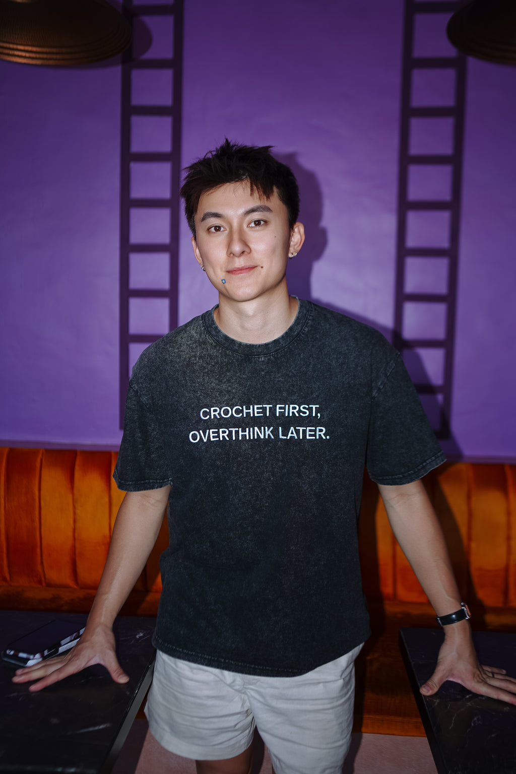 CROCHET FIRST, OVERTHINK LATER Tee in Black Acid