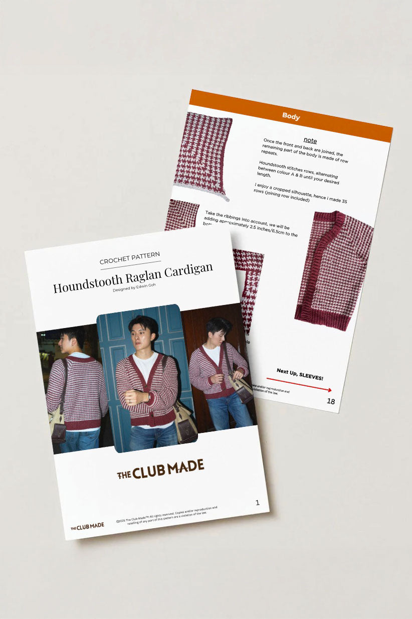 Houndstooth Raglan Cardigan -  PDF Crochet Pattern
