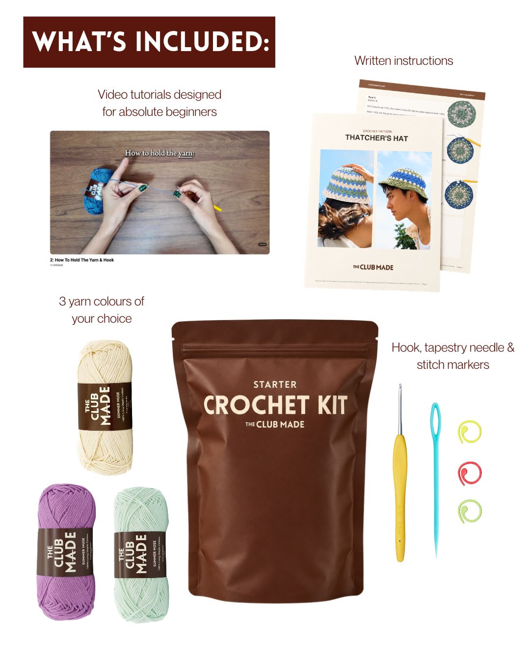 Thatcher Hat - Full Crochet Kit [For COMPLETE Beginners]